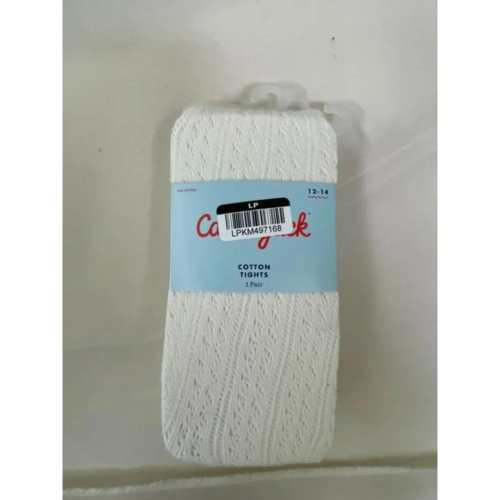 Cat & Jack Girls White Cable Knit Cotton Tights Footed Off-White Cream